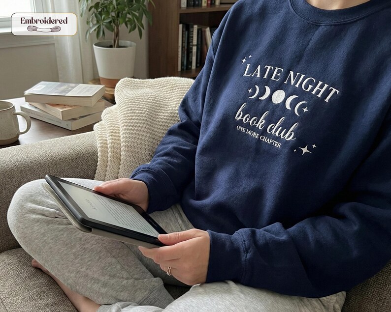 Late night book club sweatshirt, Book lover gift, Bookish, Bookish gifts, Gifts for readers, Booktok, Book merch Navy