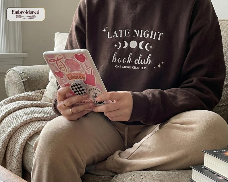Late night book club sweatshirt, Book lover gift, Bookish, Bookish gifts, Gifts for readers, Booktok, Book merch Dark Chocolate