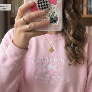 Late night book club sweatshirt, Book lover gift, Bookish, Bookish gifts, Gifts for readers, Booktok, Book merch Light Pink