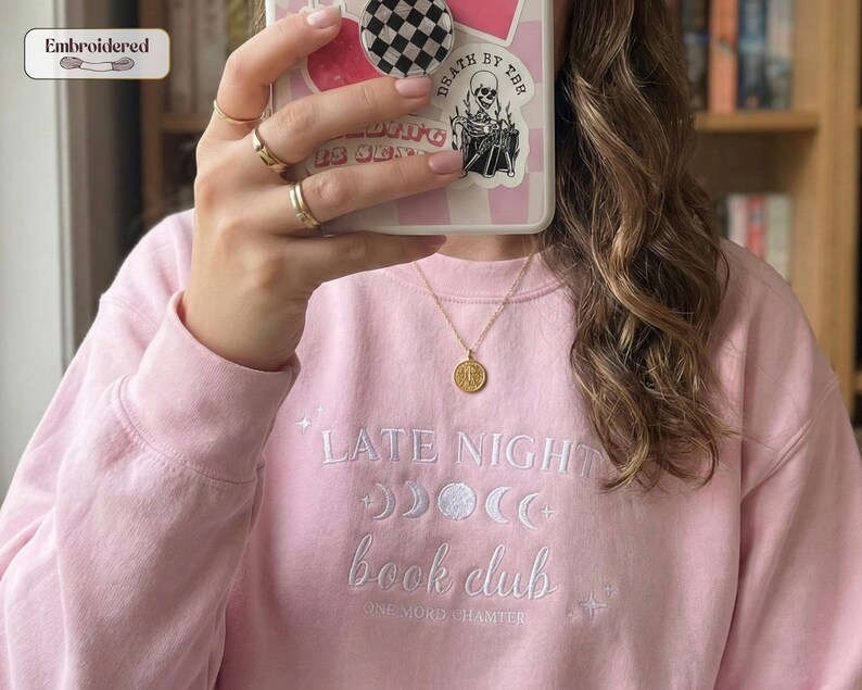 Late night book club sweatshirt, Book lover gift, Bookish, Bookish gifts, Gifts for readers, Booktok, Book merch Light Pink