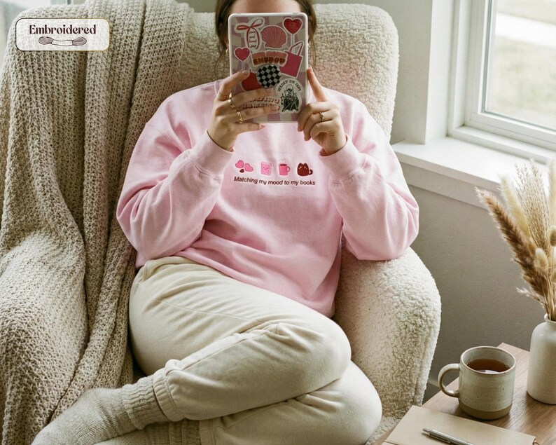 Matching my mood to my books Sweatshirt, Book lover gift, Bookish, Bookish gifts, Gifts for readers, Booktok, Book merch image 6