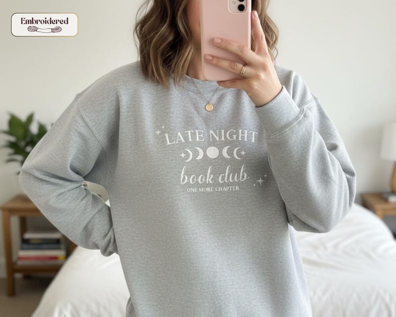 Late night book club sweatshirt, Book lover gift, Bookish, Bookish gifts, Gifts for readers, Booktok, Book merch Sport Grey