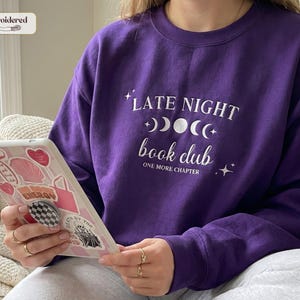 Late night book club sweatshirt, Book lover gift, Bookish, Bookish gifts, Gifts for readers, Booktok, Book merch Purple