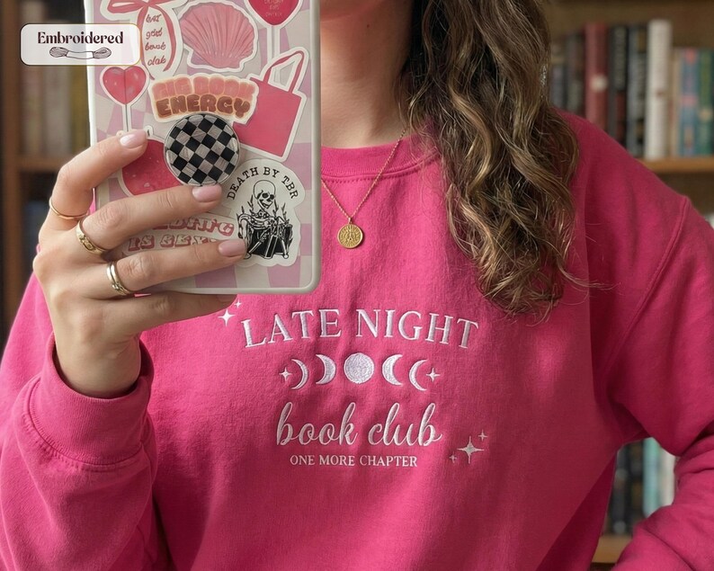 Late night book club sweatshirt, Book lover gift, Bookish, Bookish gifts, Gifts for readers, Booktok, Book merch Heliconia