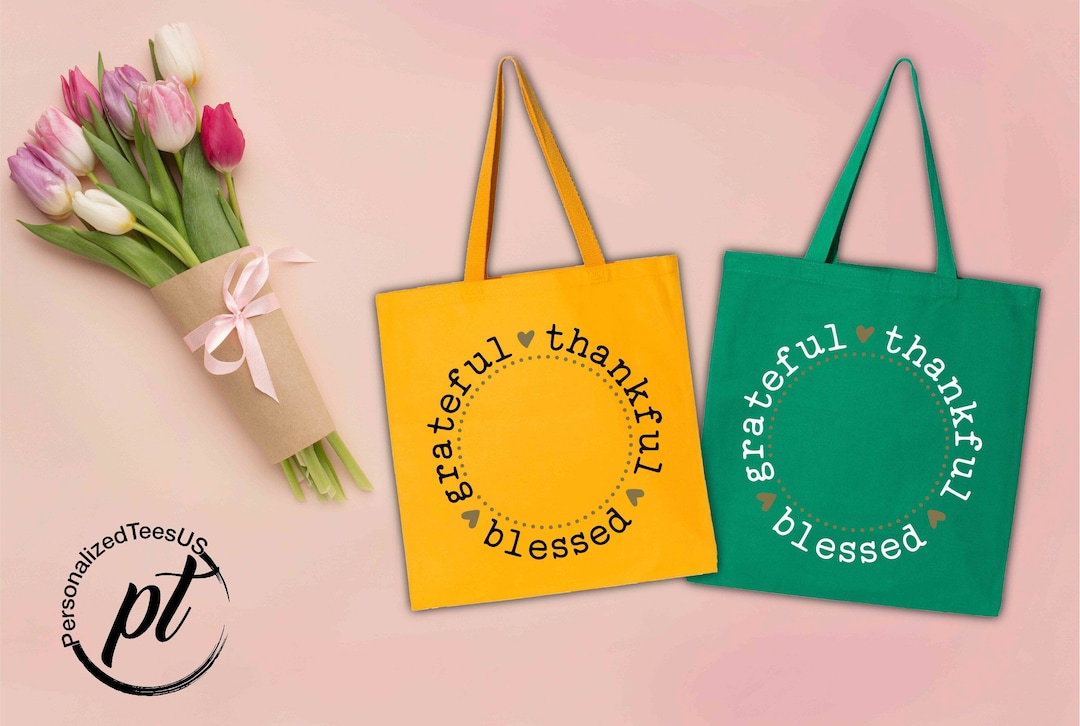 Grateful Thankful Blessed Tote Bagcute Thanksgiving Gift for Etsy