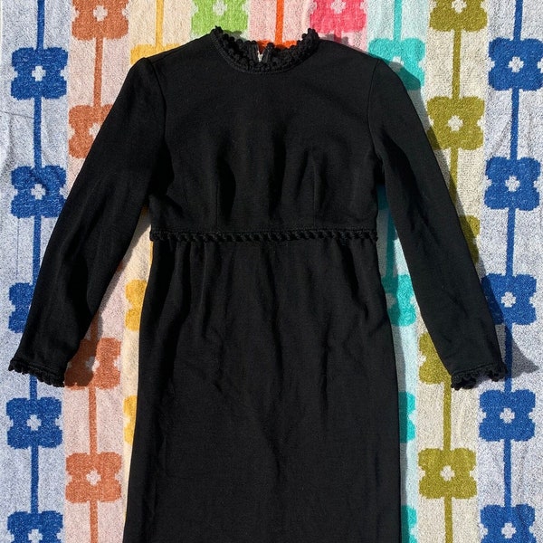 Vintage '50s '60s black long sleeved shift dress / soft jersey retro LBD / midcentury minimalist classic black day dress / cocktail dress