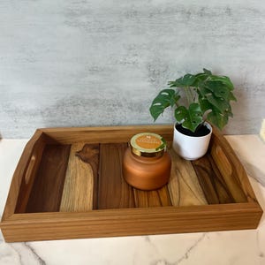 Large Teak Wood Tray with handles - Natural Wood Vintage Bed breakfast - Perfect gift !