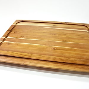 Teak Wood | Large Wooden BBQ Cutting Board with Juice Groove. Perfect for cooking, chopping vegetables, meats, barbecue, and kitchen use.