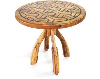 Mesa auxiliar redonda única de madera de teca y resina epoxi de 59,5 x 59,5 cm