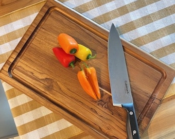 Teak Wood | Large Wooden Cutting Board. Perfect for cooking, chopping vegetables, meats, barbecue, and kitchen use. New home gift.