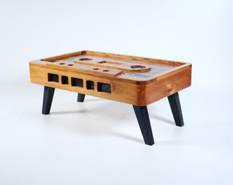 Muebles de madera retro Mesa de centro con ruedas / Diseño de mesa de centro de mediados de siglo