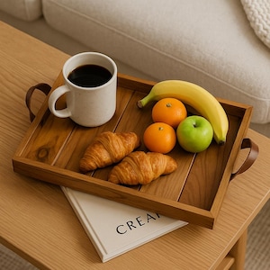 Wood Serving Tray with Leather Handles/Gift for Mom/House Gift/Breakfast/DinnerHandcrafted Reclaimed Wood Serving Tray. Birthday gift!