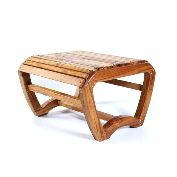 Natural Teak Wood Designed Outdoor Small Bench / Side Table 23.6x19.6x14.9in