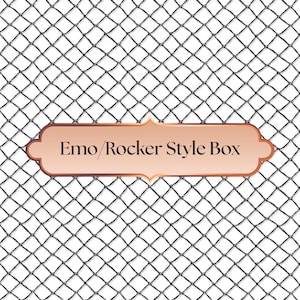 May include: A decorative background of a black net pattern. A copper-colored, ornate plaque with the text "Emo / Rocker Style Box" is centered on the image.