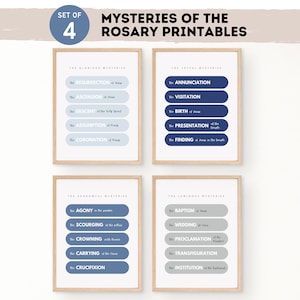 Mysteries of the Rosary Posters, Catholic Prints, Classroom, Prayer Printable, Digital Download, Glorious, Joyful, Sorrowful, Luminous