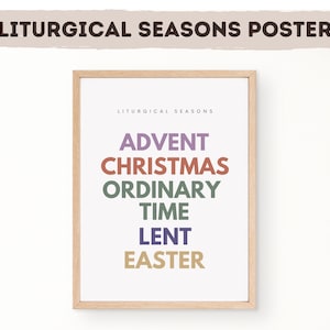 Liturgical Seasons Poster, Catholic Printable, Back to School, Catholic Homeschool, Ordinary Time, Advent, Liturgy Year, Catholic Classroom