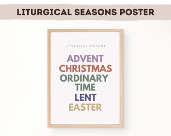 Poster delle stagioni liturgiche, Stampabile cattolico, Ritorno a scuola, Homeschool cattolico, Tempo ordinario, Avvento, Anno liturgico, Aula cattolica