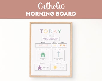 Catholic Morning Board | Daily Calendar | Homeschool Printable | Circle Time | Liturgical Living | Saints | Preschool Classroom | Today Is