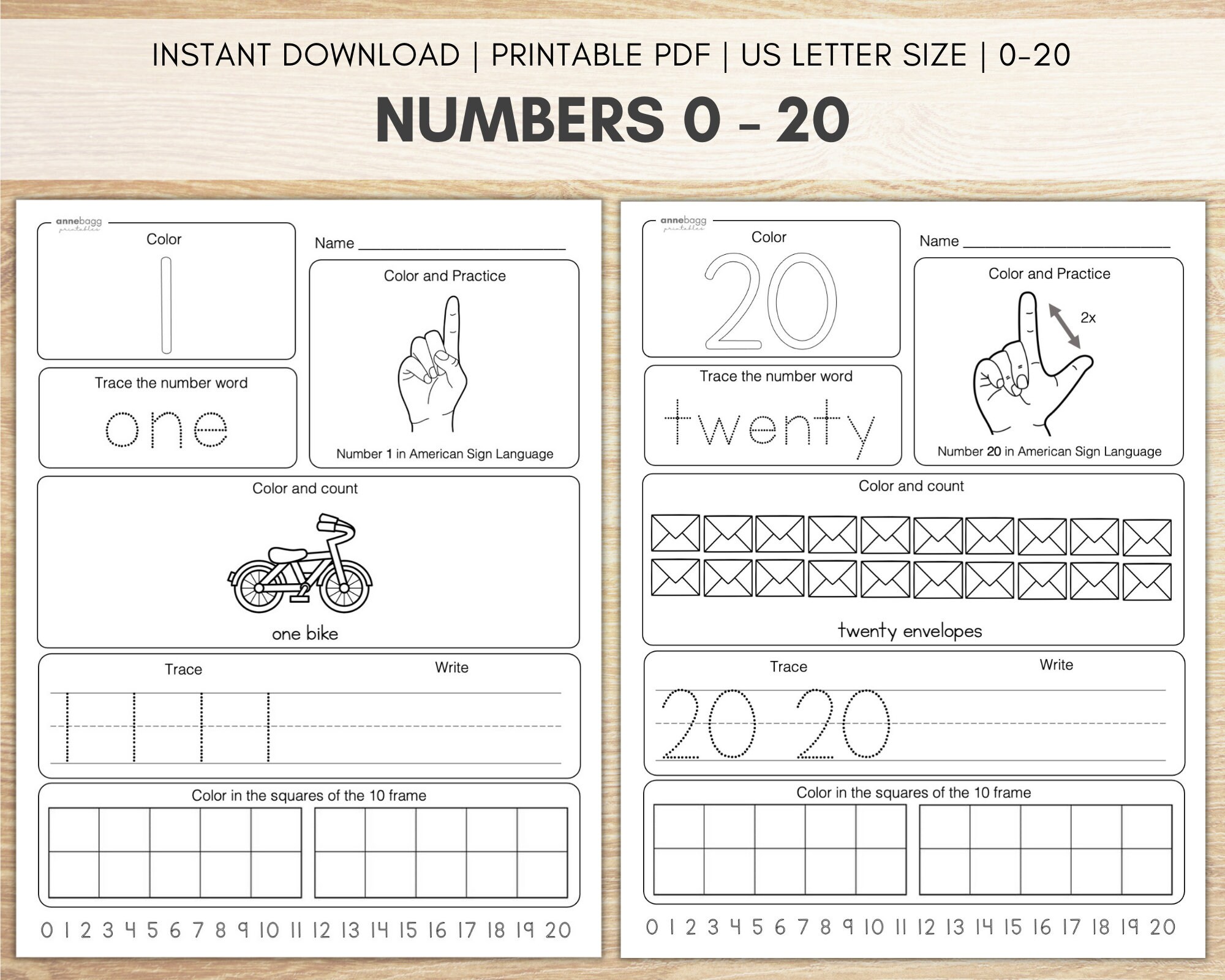 Number Worksheets 0 20 Printables ASL Numbers Counting 10 Frames 