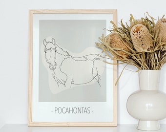 Custom Horse Portrait, Line Art, Personalized Animal Illustration, Perfect Gift for Every Horse Lover! Printable Digital File.