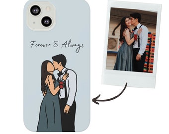 Custom Couple Phone Case, Matching Phone Cases, Cute Gift for Boyfriend or Girlfriend, Personalized iPhone Case with Cartoon Illustration