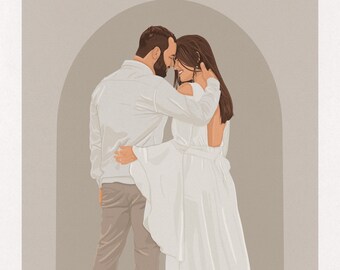 Custom Couple Illustration Portrait, Minimalist Illustration from Photo, Anniversary Gift, Printable Digital Download, Personalized art