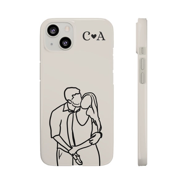 Custom Couple Phone Case - Personalized Couple Line Art Phone Case, Line Drawing Portrait, Cute Anniversary Gift for Boyfriend or Girlfriend