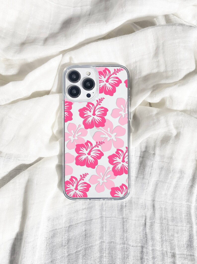 Coconut Girl Preppy Phone Case with Hibiscus Hawaiian Flowers for Trendy Tropical VSCO Girl Aesthetic with Surfer Aloha Vibes, Summer Cases image 3