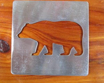 Bear stencil, small metal stencil, 3.5 inch wood router, painting, wood burning, pattern making, wood working, cnc cut steel, coaster