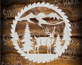 Deer Sawblade Scene, CNC Plasma Cut File (dxf, svg, png, pdf, eps, ai)