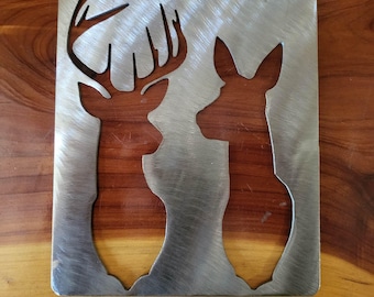 Buck and doe silhouette metal stencil , wood router, painting, wood burning, pattern making, wood working, tracing, cnc cut steel