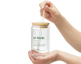 Go Birds Definition 16oz Glass Tumbler | Philadelphia Eagles | Philly Gifts | Philly Sports | Go Birds | Kelly Green