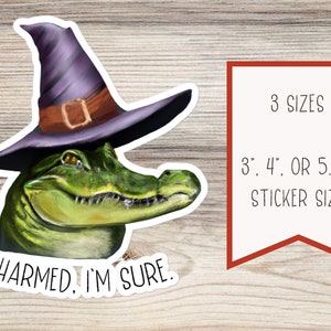 autocollant d’alligator charmé | Drôle d’alligator dans un autocollant de chapeau de sorcier pour les amoureux des animaux | Autocollant d’Halloween amusant