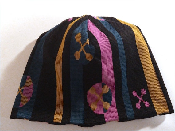 Vintage Women's BRAINWEAR Knit Hat, Black Pink Ye… - image 7