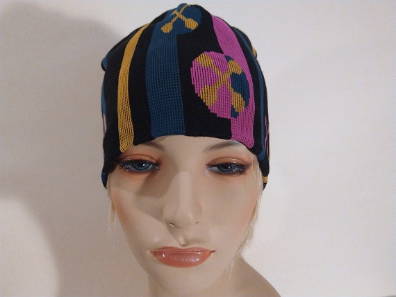 Vintage Women's BRAINWEAR Knit Hat, Black Pink Ye… - image 6