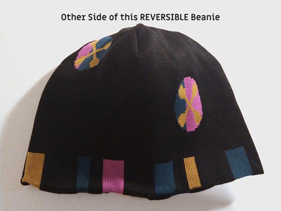 Vintage Women's BRAINWEAR Knit Hat, Black Pink Ye… - image 8