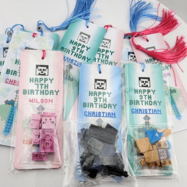 Set of 20, Personalized Birthday Gift, Minecraft Figures Building Blocks, Bookmarks with beads, Gift for Kids, Kids Party, Birthday Favors