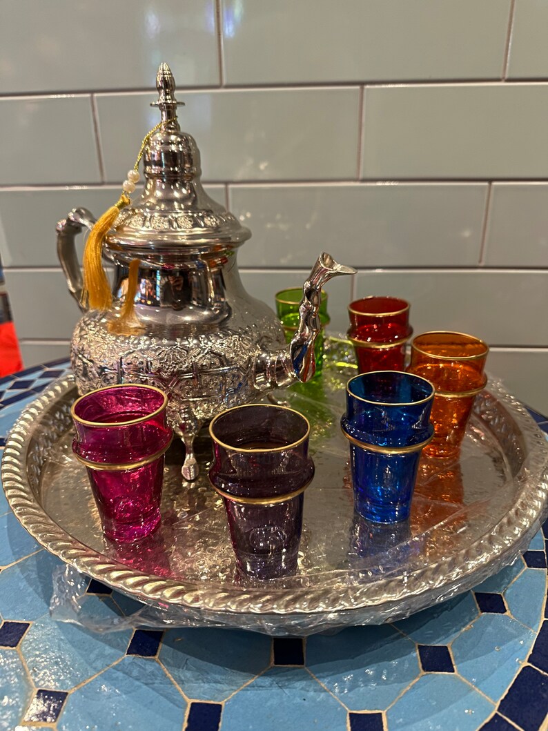 Moroccan Tea Pot With Set of 6 Glasses Etsy