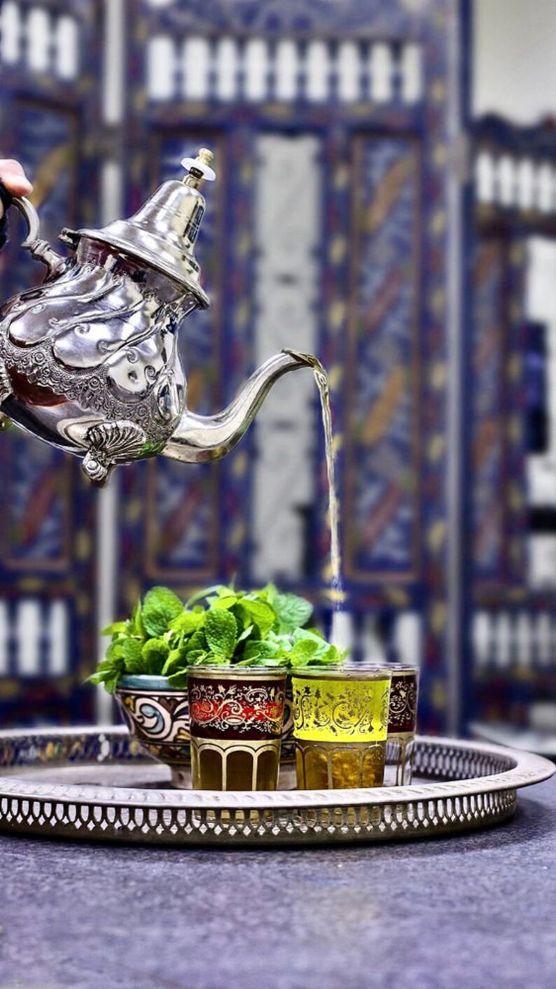 Moroccan Tea Pot With Set of 6 Glasses Etsy