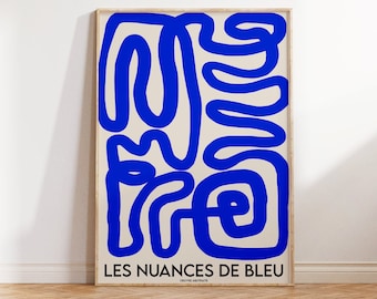 Art mural bleu Bauhaus, affiche d'exposition d'art contemporain bleu abstrait