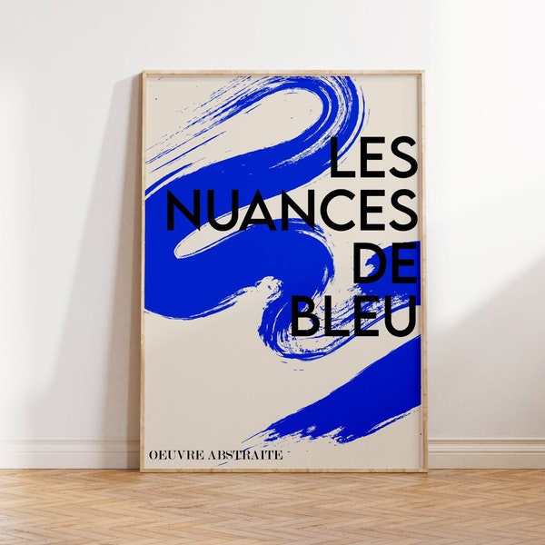 Art mural bleu abstrait, affiche bleu Bauhaus, impression abstraite moderne, Les nuances de bleu