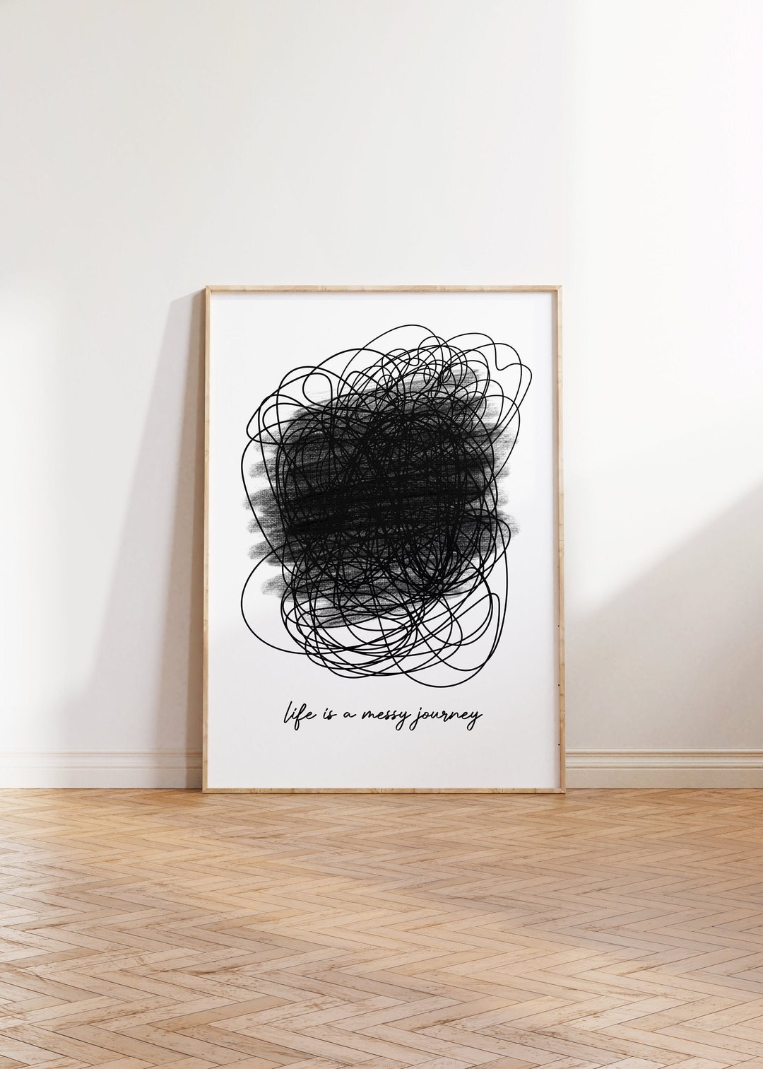 Mental Health Poster, Life is a Messy Journey Black Line Art, Mid