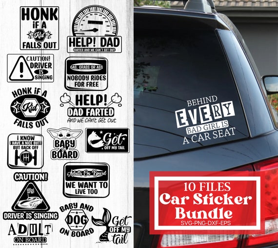 Funny Car Stickers SVG Bundle, Hand Lettered Car Quotes Svg, Sarcastic Car  Stickers Svg, Kids on Board Svg 