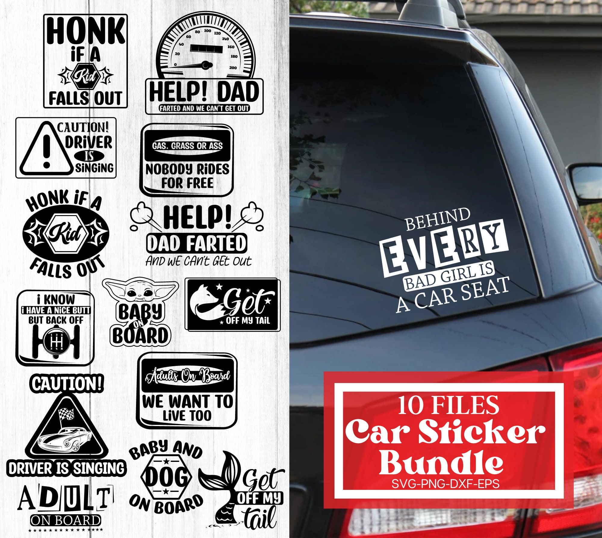 Funny Car Stickers SVG Bundle, Hand Lettered Car Quotes Svg