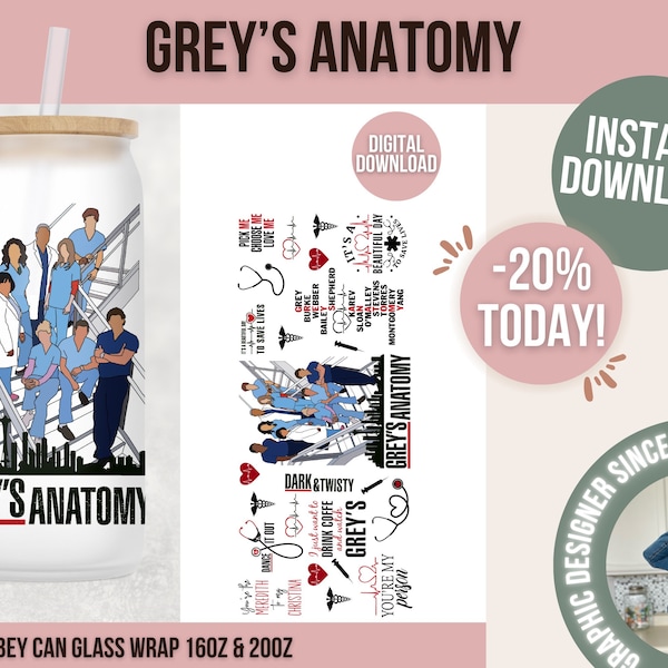 Grey’s Anatomy PNG, 16oz Libbey Wrap, Greys, Nurse, Grey Sloan, Quotes, Greys Quote, Mcdreamy, PNG Glass Wrap, Greys Anatomy Libbey wrap