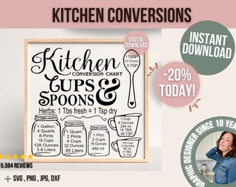 Kitchen Measurement Conversion Chart Svg, Kitchen Svg, Kitchen Decor, Kitchen Sign Svg, Printable Cheat Sheet, Cut File Cricut, Silhouette