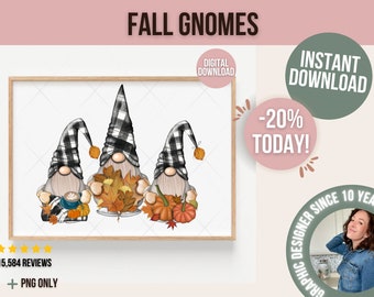 Fall Gnomes Png Sublimation Design, Fall Png, Autumn Png, Pumpkin Png, Thanksgiving Gnome Png, Autumn Leaves Png, Fall Color Png Downloads