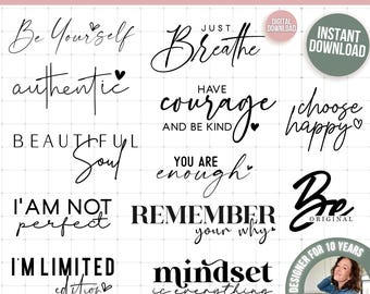 Inspirerende uitspraken PNG SVG-bundel | Positieve citaten en affirmaties | Mindset- en motivatieontwerpen voor shirts, borden en handwerk