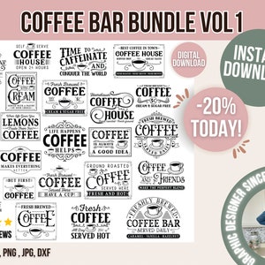 vintage Coffee SVG Bundle, Coffee Signs PNG, Kitchen Signs, Retro Espresso Designs, Funny Coffee Shirt Svgs, Vinyl Decal Files pour Cricut