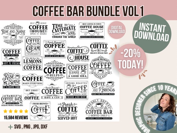 Vintage Coffee SVG Bundle, Coffee Signs PNG, Kitchen Signs, Retro Espresso Designs, Funny Coffee Shirt Svgs, Vinyl Decal Files for Cricut